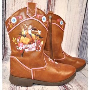 Spirit Dreamworks Wild And Free Brown Zip Cowgirl Boots Kids Youth Size 12